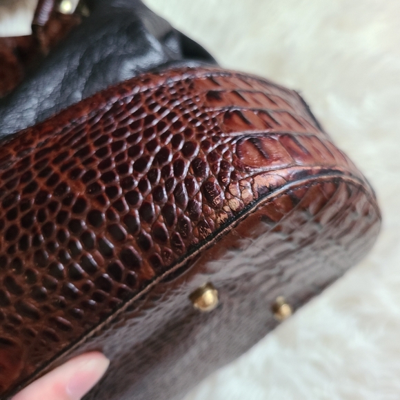 Brahmin Vintage Black & Brown Croc & Tuscan Leather Shoulder Bag - Picture 8 of 16